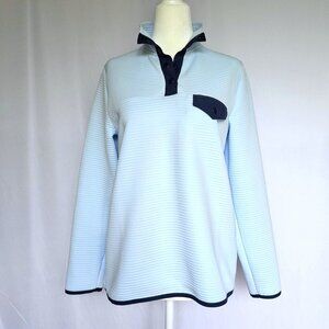 J.Crew | Light Blue Ribbed Snap Pullover | Navy Trim | Size S